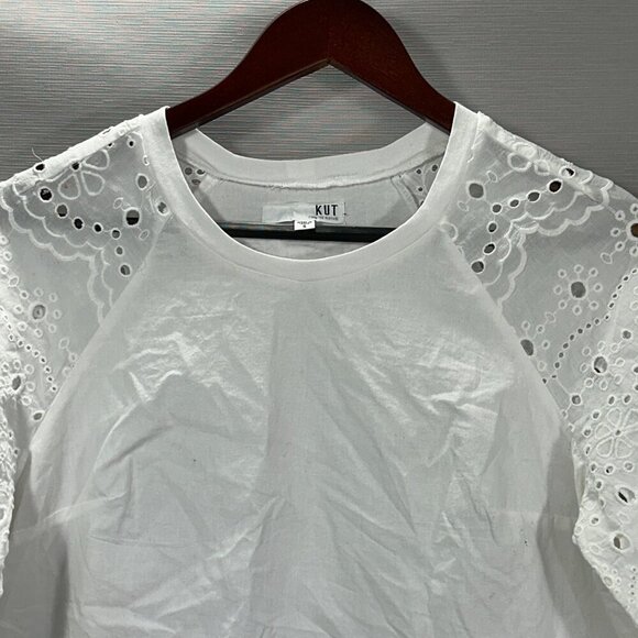Kut From the Kloth Top  Womens Small White Cotton Eyelet Short Sleeve Blouse - Picture 2 of 7
